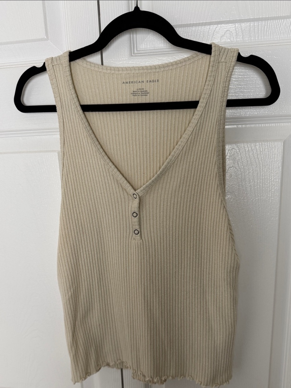 American Eagle Outfitters Beige Ribbed Henley Tank Top